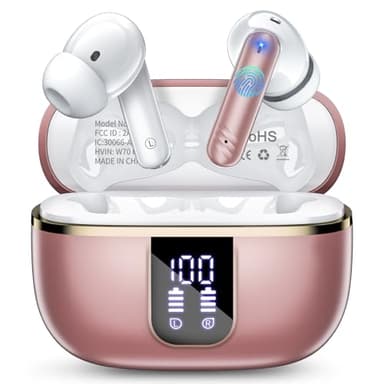 Ecouteurs Bluetooth sans Fil, Écouteurs Bluetooth 5.4 Stéréo 3D HiFi, 4 ENC Appel Réduction Antibruit Mic, 46H Récréation, Écran LED, Contrôle Tactile, IPX7 Étanche Ecouteurs sans Fil pour iOS Android