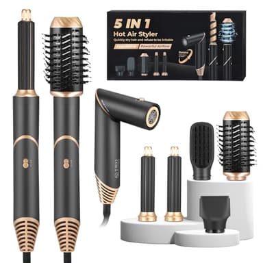 Brosse Soufflante Rotative, Seche Cheveux 5 en 1 Brosses Électriques et Soufflantes, Air Styler Brushing, Brosse Lissante, 2 Fer Friser Air Auto, pour Sécher Boucler Lisser Donner du Volume et Coiffer