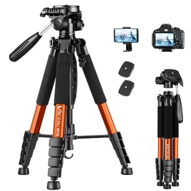 Victiv Trépied pour Appareil Photo 182 cm, Trépied de Voyage en Aluminium Ultraportable avec Aupport pour Téléphone Portable Convient pour Youtuber, Vlogger et Appel Vidéo - Orange