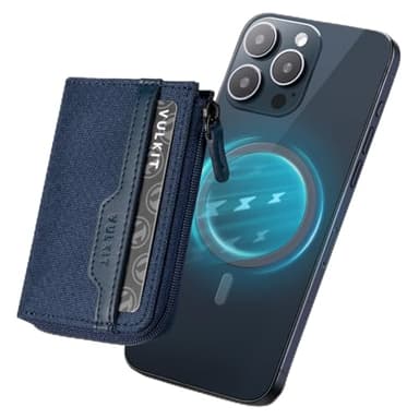 VULKIT Portefeuille magnétique compatible avec le portefeuille MagSafe avec blocage RFID pour iPhone 15/14/13/12 Series, bleu marine, no, Minimaliste