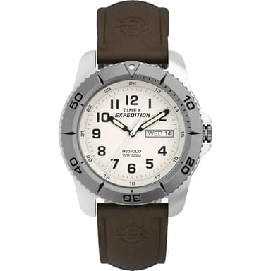 Timex - T46681SU - Expédition - Montre Homme - Quartz Analogique - Cadran Blanc - Bracelet Cuir Marron