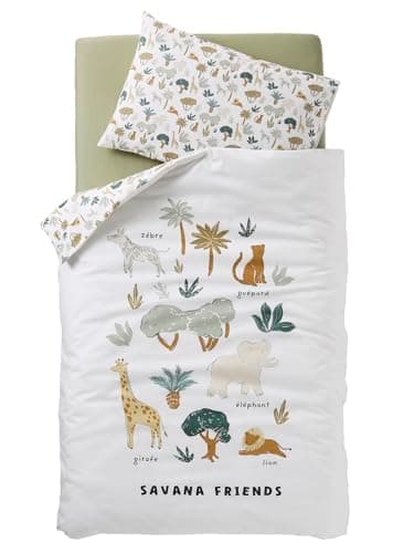 VERTBAUDET Parure Housse de Couette et taie d'oreiller bébé Savana Multicolore 80X120 40X60