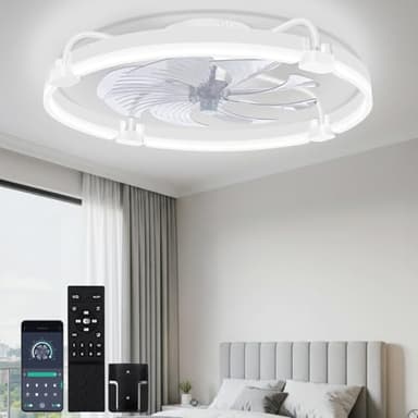 OUTON 60cm Ventilateur Plafond avec Lumiere et Telecommande, 3000K-6500K Dimmable, 6 Vitesses Réversible, Minuterie, Mémoire, Silencieux Ventilateur Plafonnier pour Salon Chambre à Couche, Blanc