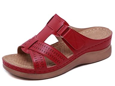 SMajong Sandales Femme été Mode Mules Femmes Compensées Chaussons Confortable Bout Ouvert Plateforme Pantoufles Chaussures de Plage Rouge Taille:39 EU
