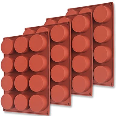 Newk Lot de 4 moules cylindriques en silicone, 12 cavités rondes pour pop cakes, savons, biscuits au chocolat, bombes de bain, cheesecakes, couverture de chocolat