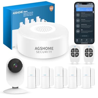 AGSHOME Alarme Maison avec Caméra 1080P, 120dB, Alarme Maison sans Fil 2.4GHz, 9 Pièces, Compatible Alexa