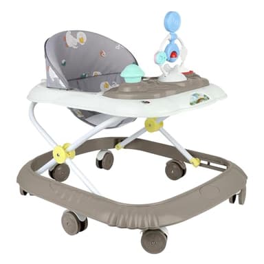 Trotteur Bébé 4-en-1 Gris avec fonction pousseur, Trotteur bébé réglable en hauteur et facilement pliable,avec plateau multi-activités interactive avec musique amovible, -67 * 72 * 92cm-Kaki(B)