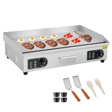 VEVOR Plancha Électrique 4400 W, Plaque à Snacker Commerciale, Plaque de Cuisson en Fer et Acier Inoxydable, Température Réglable 50-300 °C, 2 Pelles et 2 Brosses, pour Barbecue Restaurant Snack-Bar