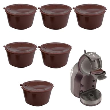 Dosettes de Café Réutilisables, 6 Pièces Capsule Réutilisable Rechargeables pour Dolce Gusto, Capsule Reutilisable Compatibles avec Machines Dolce Gusto, Filtres à Café Non Jetables (Marron)