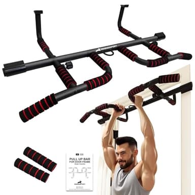 Rhinosport Barre de traction murale 4 en 1 pour montage mural sans vis, antidérapant, Portes 65-92cm (25.5-36.2in), Équipement de gymnase à domicile