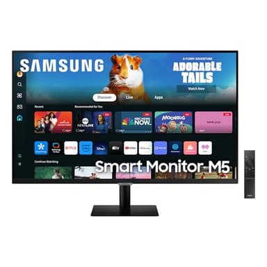 Samsung Smart Monitor M5 Noir - 27'' - Dalle VA, FHD (1920 x 1080), 60Hz, 4ms, Inclinable, 2 x HDMI (1.4), 2 x USB-A, Smart TV, Gaming Hub, LS27DM502EUXEN