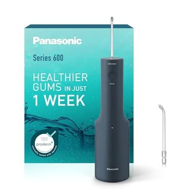 Panasonic Serie 600 Hydropulseur Dentaire Ultrasonique EW-DJ66-A303, Jet dentaire, Irrigateur Oral, 200ml, IPX7, 2 Embouts Standard, 5 Réglages de Pression, Accessoire de Voyage, Bleu Marine