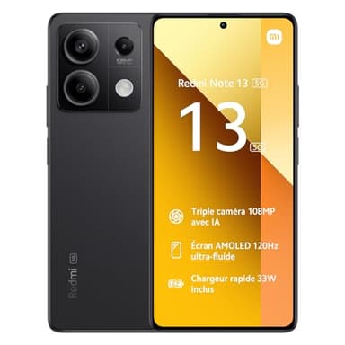 XIAOMI REDMI NOTE 13 5G Graphite Black, Ecran 6.67'', Smartphone Débloqué, Batterie mAh 5000, Mémoire ROM 256GO,RAM 8GO, Android 13, MediaTek Dimensity 6080, Gravure en 6nm, huit-coeurs jusqu’à 2,4GHz