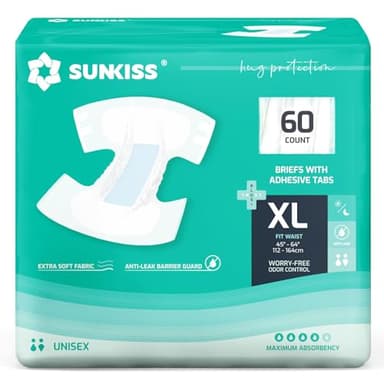 SUNKISS TrustPlus Couches Adultes pour Homme et Femme, Couches Absorbantes pour la Nuit, Culottes Jetables pour Incontinence Urinaire, Contrôle des Odeurs, Unisexe, Taille XL, 60 Unités