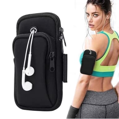 OUDQFCJ Brassard de Sport, 1 pièce avec ouverture écouteurs, Bracelet pour téléphone Universel, Smartphone Porte Telephone, Running Pochette Portable, pour la Course Pied Fitness (Noir)