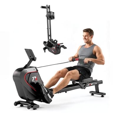 YEE RUN Rameurs Musculation Pliable D'appartement,Rameur magnétique Silencieux,Mise à Niveau avec Deux Glissières,avec 16 Niveaux,Capacité de Poid 150kg avec LCD et APP