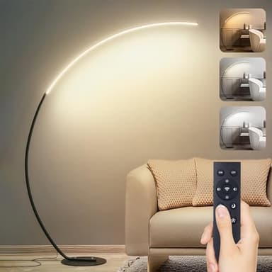 Linkenail Lampadaire Arc LED, Dimmable Lampadaire Sur Pied Salon, 25W Moderne Lampe Sur Pied avec Télécommande, 1800LM 2700K-6500K, Lampe de Lecture pour Salon Chambre Bureau, Noir, 170cm