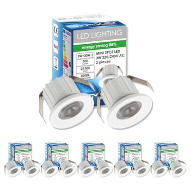 SIGMALED LIGHTING, MINI SPOT LED 3W, Dimmable, 300lumen, Blanc Neutre 4000K, Spot rond encastrable, 220V / 240V CA, Driver NON NÉCESSAIRE, 10 Spots
