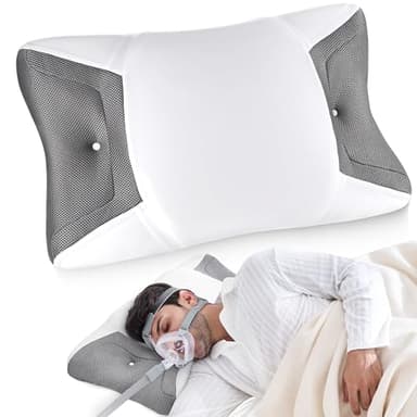 Oreiller Ergonomique Cervical CPAP Mémoire de Forme, Oreiller Anti Ronflement pour Dormir Côté & Dos, Découpes Latérales Élargies Réduisent Pression Masque&Fuites d’Air, Housse Respirante Fraîche
