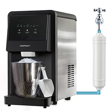 COSTWAY Machine à Glaçons avec Filtre à Eau, Nugget Ice 27kg en 24h, Affichage LED de Comptoir, avec Capteur Infrarouge et Autonettoyant, Stockage 4 kg, Silencieuse pour Maison, Bureau, Bar