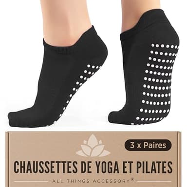 All Things Accessory Lot de 3 Paires de Chaussettes de Yoga Antidérapantes pour Femme – Respirantes, Idéal pour Yoga, Pilates, Barre, Danse, Ballet, Fitness, Trampoline, Arts Martiaux, Hôpital