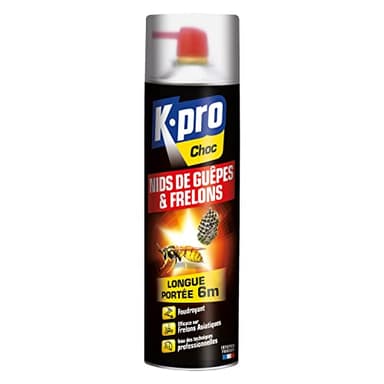 K.PRO Choc - Spray Aérosol Nid de Guêpes et Frelons - Détruit à Distance les Nids - Efficace sur le Frelon Asiatique - Longue Portée - Jet Puissant et Ciblé - Technique Professionnelle - 500ml - 1 Nid