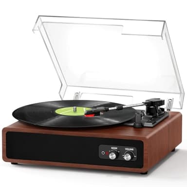Platine Vinyle, FYDEE Tourne-Disque Vinyle Bluetooth avec Émetteur pour Enceintes, Portable avec 3 Vitesses 33/45/78 TR/Min, 2 Haut-parleurs Intégrés, Sortie RCA, Entrée AUX - Acajou