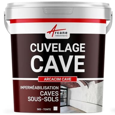 Enduit de cuvelage cave | Enduit hydrofuge, anti humidité pour etancheite garage, sous-sols | Arcacim cave - 5 kg Blanc - ARCANE INDUSTRIES