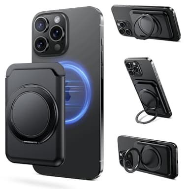DOMAVER Portefeuille Magnétique pour iPhone 12-16, Support Portefeuille Mag-Safe Rotatif à 360° avec Porte-Cartes, Compatible avec Les Coques Mag-Safe, Retrait des Cartes d'une Seule Main, Noir