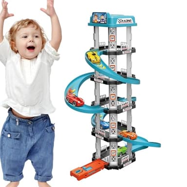 Garage Playset – Garage de Voiture | Toy Garage pour 3 Ans | Transport de Jouets de Parking à Plusieurs étages Sortie à Deux Voies Ramp 2 Voitures de Course Ascenseur et Jeu de rôle Beaucoup Plus