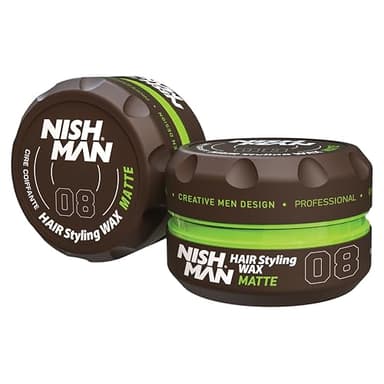 NISHMAN Cire de Coiffage pour Hommes 08 – Matte 150g – Parfum de Vanille – Fini Mat Naturel – Tenue Forte – Argile Capillaire Aqua Wax – Contrôle et Définition Longue Durée