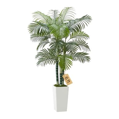 VEVOR Palmier Artificiel Areca, 1,8 m, Plante Artificielle Tropicale en Pot Blanc, Faux Arbre Tropical Palmier Areca Tronc Épais, Fausse Plante pour Décoration Intérieur, Bureau, Intérieur, Extérieur