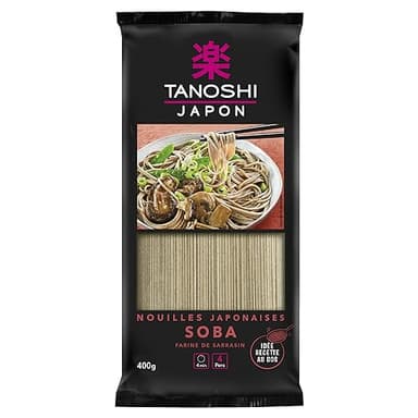 TANOSHI - Soba à Cuire - Nouilles Japonaises - en Farine de Sarrasin - Pour 4 Personnes - Préparation en 4 min - 400 g