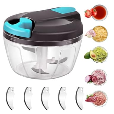 Coupe-oignons 520 ml - Coupe-oignons manuel avec 3 lames en acier inoxydable - 5 tranchants supplémentaires et 1 mixeur