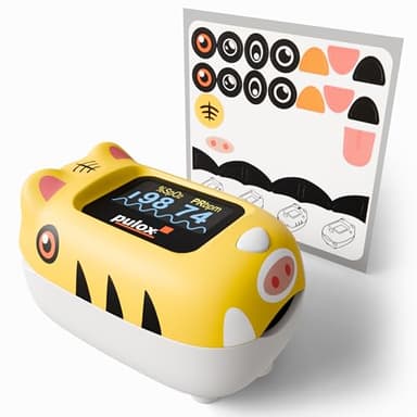 Pulox PO-230 Oxymètre de pouls pour enfants - En jaune avec autocollants - Mesure de la saturation en oxygène et de la fréquence cardiaque