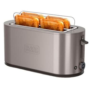 BLACK+DECKER - Grille-Pain Extra Large 1500W | Fentes grandes 260x42mm | 7 Niveaux de Brunissage | 6 Bandes de Mica Incandescent | 3 Fonction Intégrées | Support Pliable pour Viennoiseries