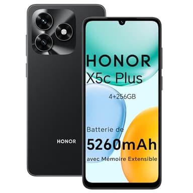 HONOR X5c Plus Smartphone Dual SIM NFC Android 15, 4+256GB, 6.74 Pouces 90 Hzécran Confort Téléphone, 5260mAh Batterie, Caméra 50 mégapixels, MicroSD 1 to Extensible, Midnight Black