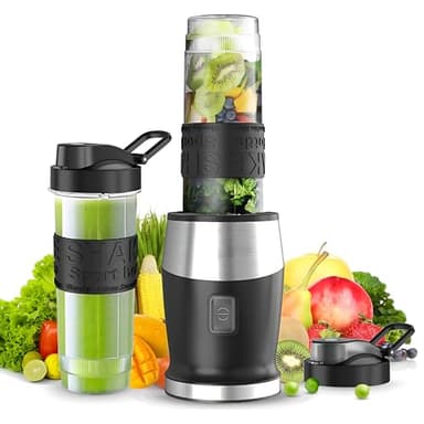 Blender Mixeur, 500W Blender Smoothie 24000 tours/min, Mini Mixeur Blender Portable avec 2 sport bouteille portables de 570ml Sans BPA, 4 Lames en Inox pour Smoothie Milk-shake Fruits bébé Jus légume