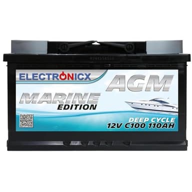 Electronicx Batterie AGM Marine 12V 110Ah / 110 ah Accumulateur solaire à décharge lente – Étanche, sans entretien, pôle positif à droite – Bateau, yacht, voilier, photovoltaïque – usage intensif