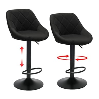 Lot de 2 Tabourets de Bar, Pivotants à 360°, Réglables en Hauteur, Velours, Kitchen Island Stool, Dossier Ergonomique, Modernes, Capacité de Charge Maximale 136 kg (Noir)