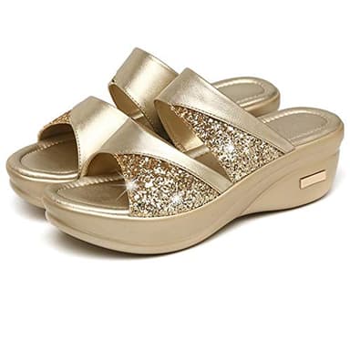 Dasongff Sandales Claquette Semelle Épaisse Sandales Femme Été Confortable Compensée Grande Taille Chaussures Plate-Forme Wedge Sandales Brillante Semelle Souple Mules Compensees Confort