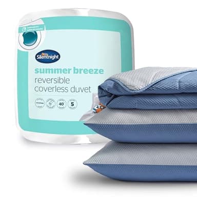 Silentnight Summer Breeze Couette sans Housse de Couette – Seersucker 2,5 tog – Couette d'été légère réversible – Comprend Une taie d'oreiller Assortie – Lavable en Machine – Gris et Bleu Clair – Lit