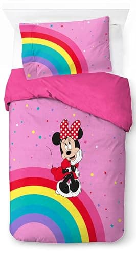Jay Franco Disney Minnie Mouse Rainbow 100% Coton Ensemble Housse de Couette Lit Simple – Comprend Une Taie d’Oreiller 50 x 70 cm