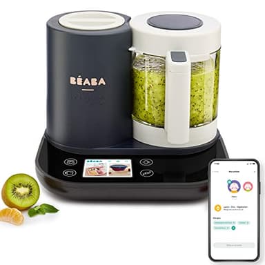 BÉABA - Babycook Smart - Robot Cuiseur Mixeur Bébé Connecté - Balance Intégrée - Bol en Verre - Panier Inox - Large Capacité 2.25L- Cuisson Vapeur Douce- Ecran Tactile/Application dédiée - Anthracite
