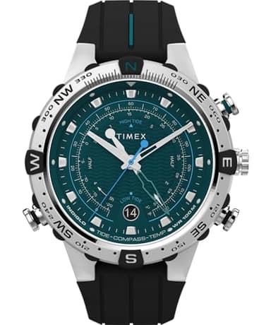 Timex Expedition North Montre pour Hommes, 45 mm, Bracelet Noir en Silicone, en Deux Parties, à Ouverture Rapide, Cadran Vert, boîtier en Acier Inoxydable TW2W24200