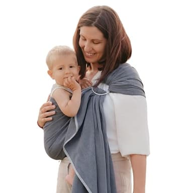 NéoBulle - Sling Sergé Brisé - Portage en Écharpe sans Nœud - Installation Facile - Léger et Confortable, en Coton Bio - 100% Fabriqué en France - De la Naissance à 3-4 Ans, Anthracite