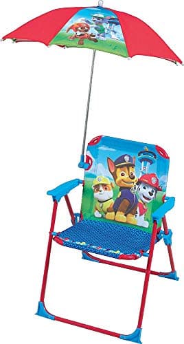 Fun House | Chaise Pliante pour Enfant Pat Patrouille Bleu avec Parasol Ø65 Cm | H53 x L38.5 x P37.5 Cm | Licence Officielle | Mobilier Extérieur Plen Air Léger | Cadeau Été Jardin Plage Dès 3 Ans