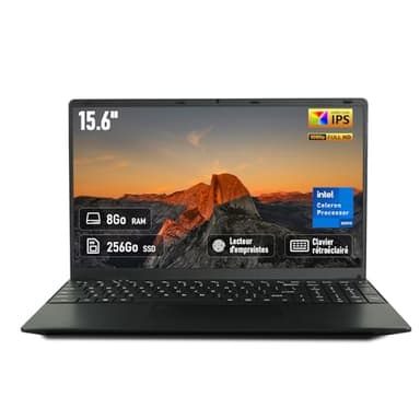 unbholkk Ordinateur Portable 15,6", 8Go RAM 256Go SSD, Processeur Celeron N5095, PC Portable Étudiant FHD IPS avec Clavier rétroéclairé, Empreinte Digitale, USB 3.0, Wi-FI 5, HDMI, BT5.0, Win11, Noir