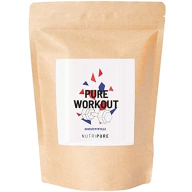 Nutripure | Pure Workout | Complément alimentaire | Pre Workout sans caféine | EAA, BCAA, Citrulline Kyowa®, Bêta-alanine CarnoSyn®, Tyrosine | Arôme naturel myrtille | 15 x 21g | Fabriqué en France