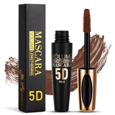 5D Silk Fiber Mascara Waterproof Long Volume Noir Intense, Longueur, Convient aux Yeux Sensibles, Teinte: 02# Brun, 10 ml